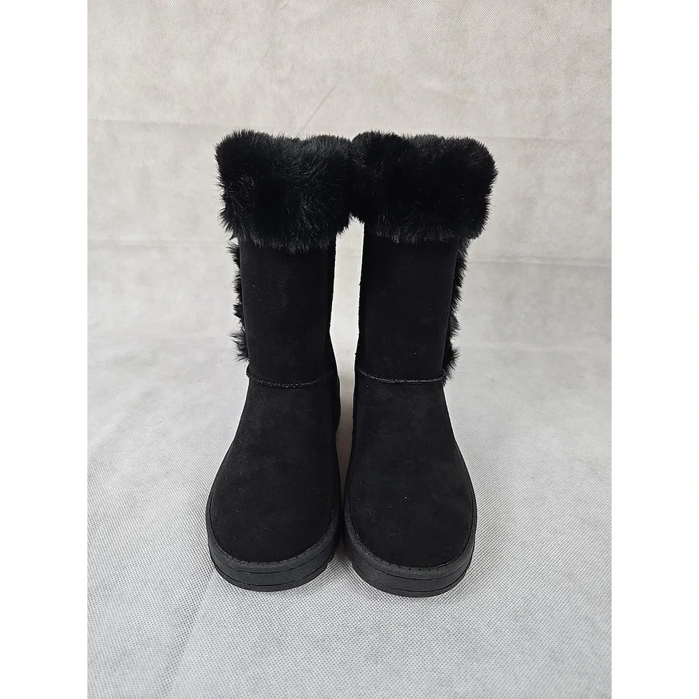 NEW SO Sophia Girls‎ Size 13 Winter Boots Black Faux Fur Lining Easy On